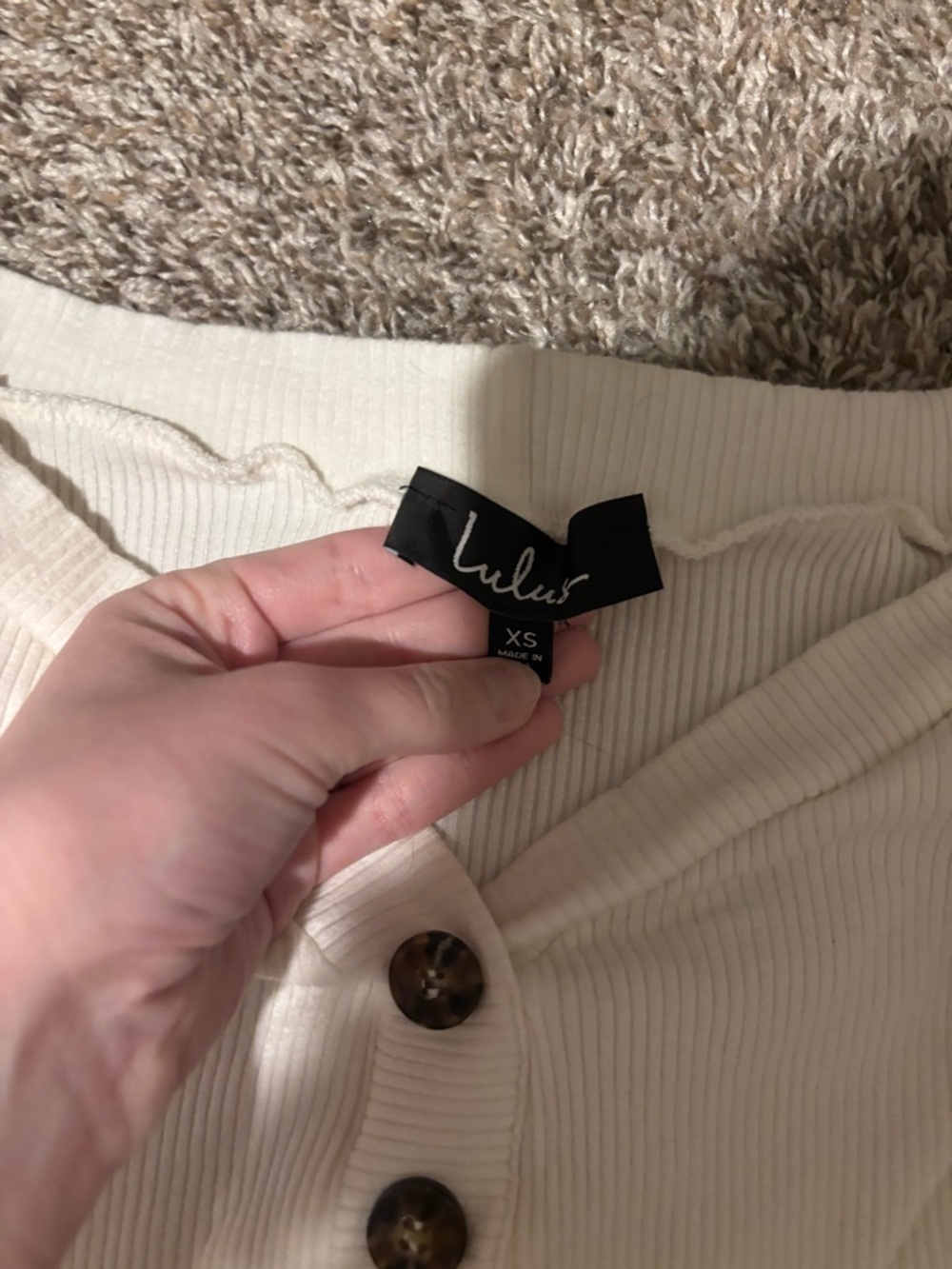 Lulu's Cream Ribbed Button-Front Off-Shoulder Top - Picture 5 of 7